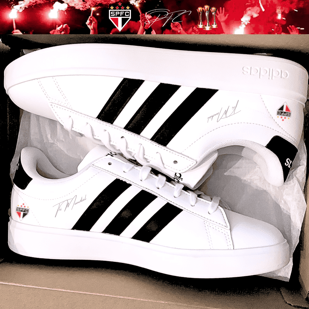 Exclusivo: Tênis Grand Court e VL Court 3.0 Signature Customizado SPFC Tri Mundial + *BRINDE 1x Caneca Oficial* - EDIÇÃO LIMITADA