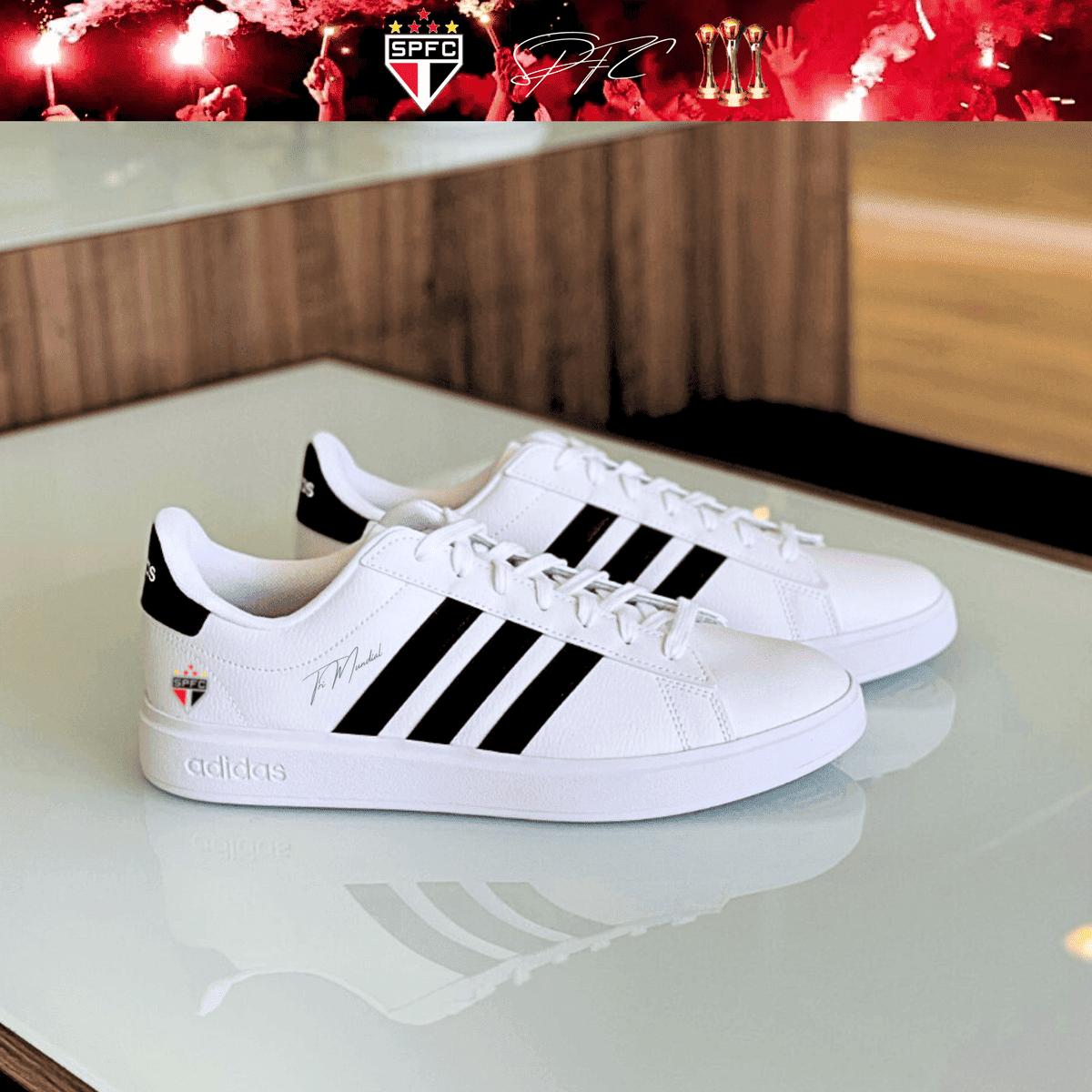 Exclusivo: Tênis Grand Court e VL Court 3.0 Signature Customizado SPFC Tri Mundial + *BRINDE 1x Caneca Oficial* - EDIÇÃO LIMITADA
