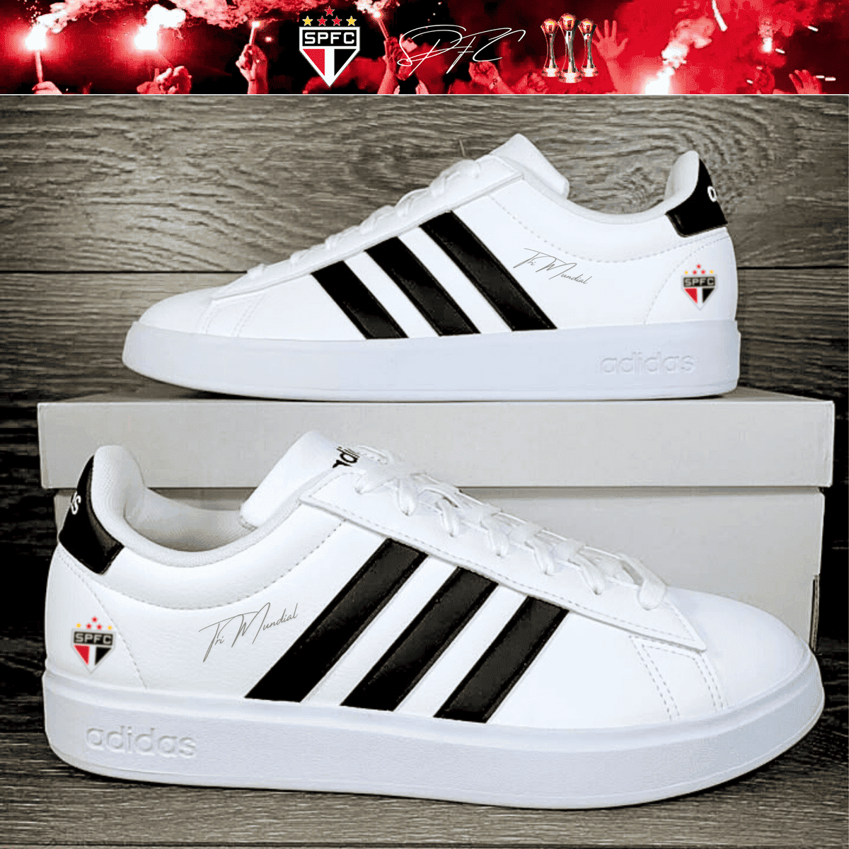 Exclusivo: Tênis Grand Court e VL Court 3.0 Signature Customizado SPFC Tri Mundial + *BRINDE 1x Caneca Oficial* - EDIÇÃO LIMITADA