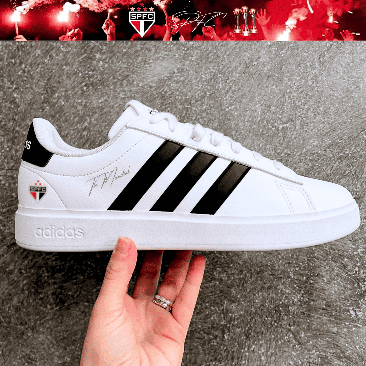 Exclusivo: Tênis Grand Court e VL Court 3.0 Signature Customizado SPFC Tri Mundial + *BRINDE 1x Caneca Oficial* - EDIÇÃO LIMITADA
