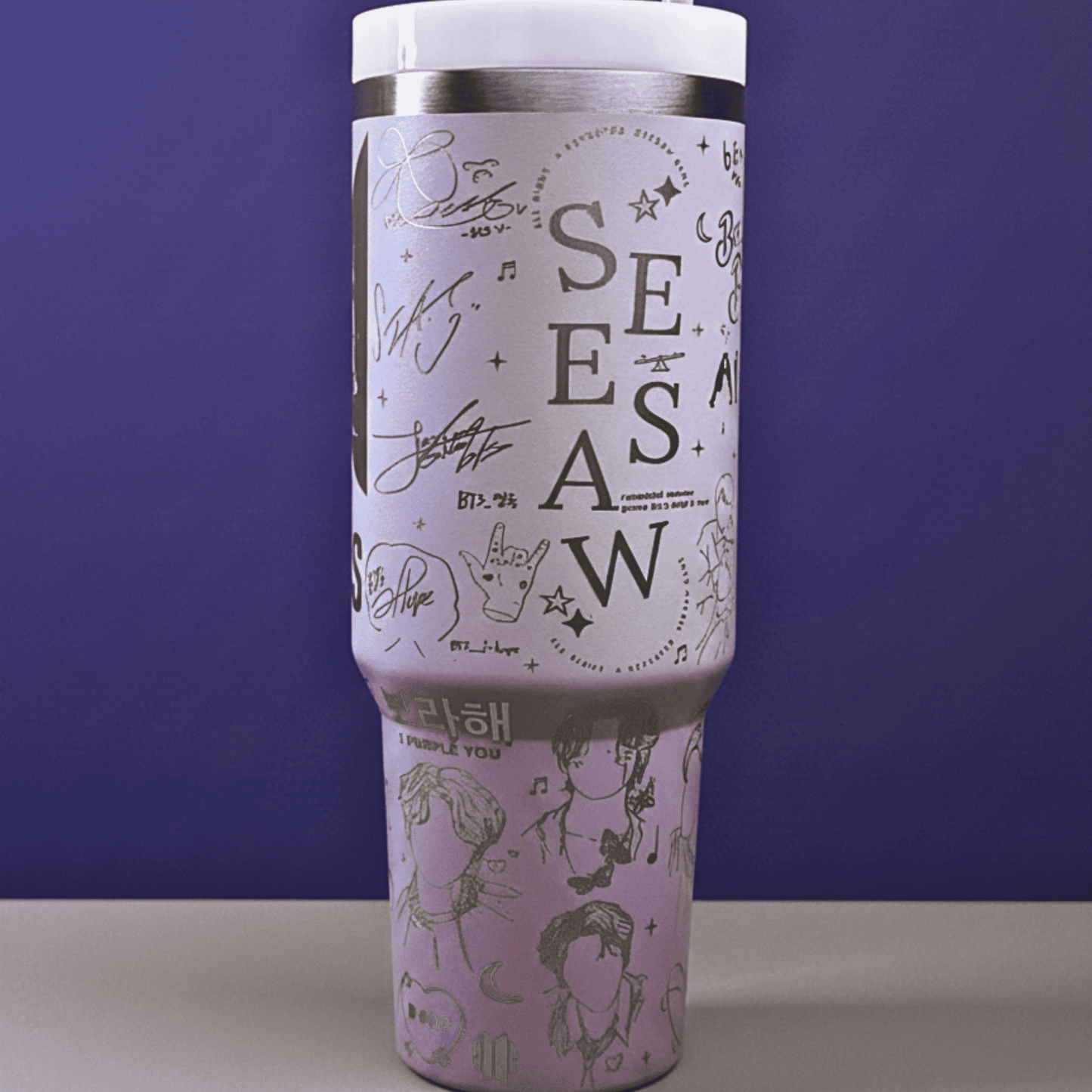 Exclusivo: Garrafa Térmica 1.2L Edição Especial BTS Customizada Gravação Laser + *BRINDE 1x Chaveiro Exclusivo* - EDIÇÃO LIMITADA