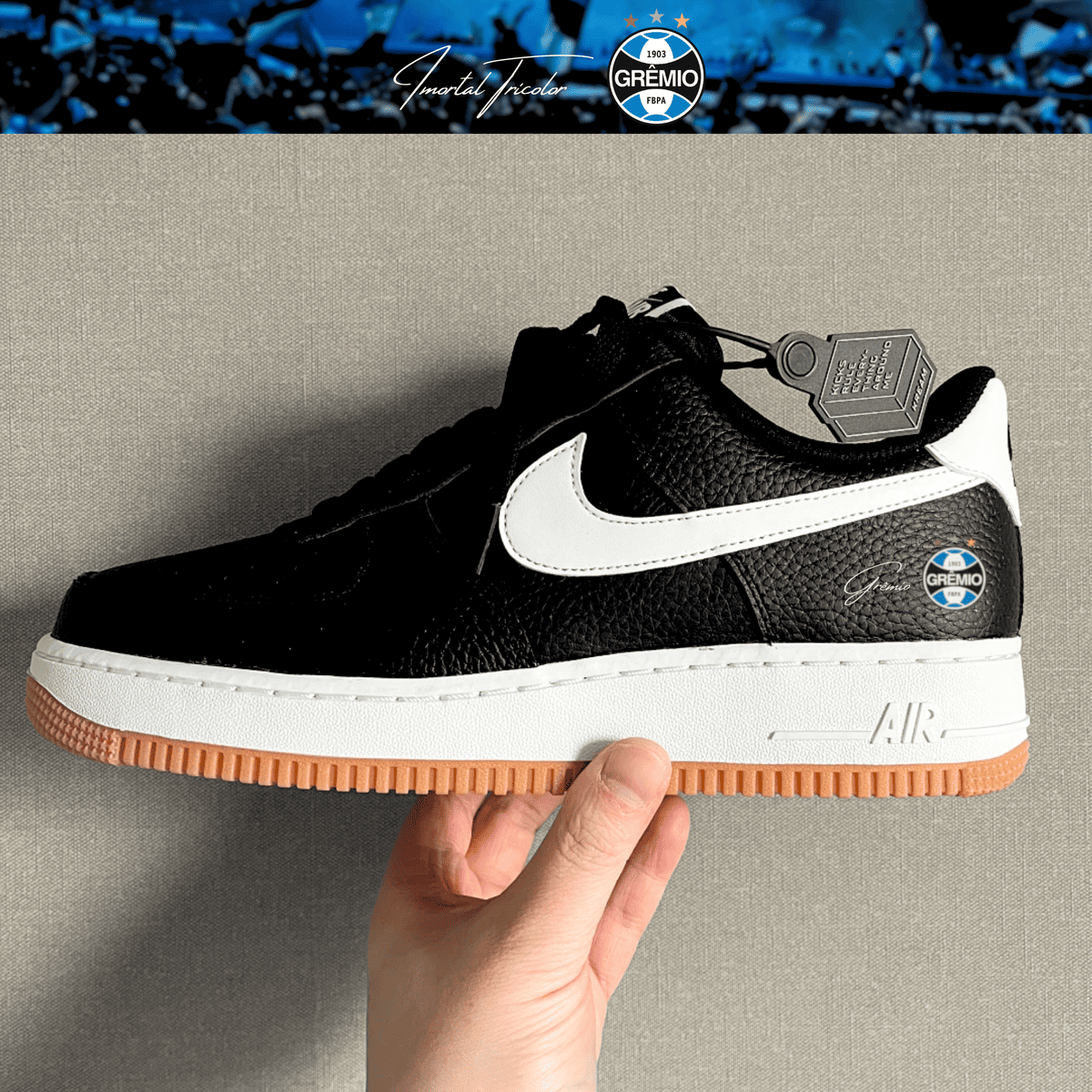 Exclusivo: Tênis Air Force White Black Obsidian Signature Customizado do Grêmio + *BRINDE 1x Caneca Oficial* - EDIÇÃO LIMITADA