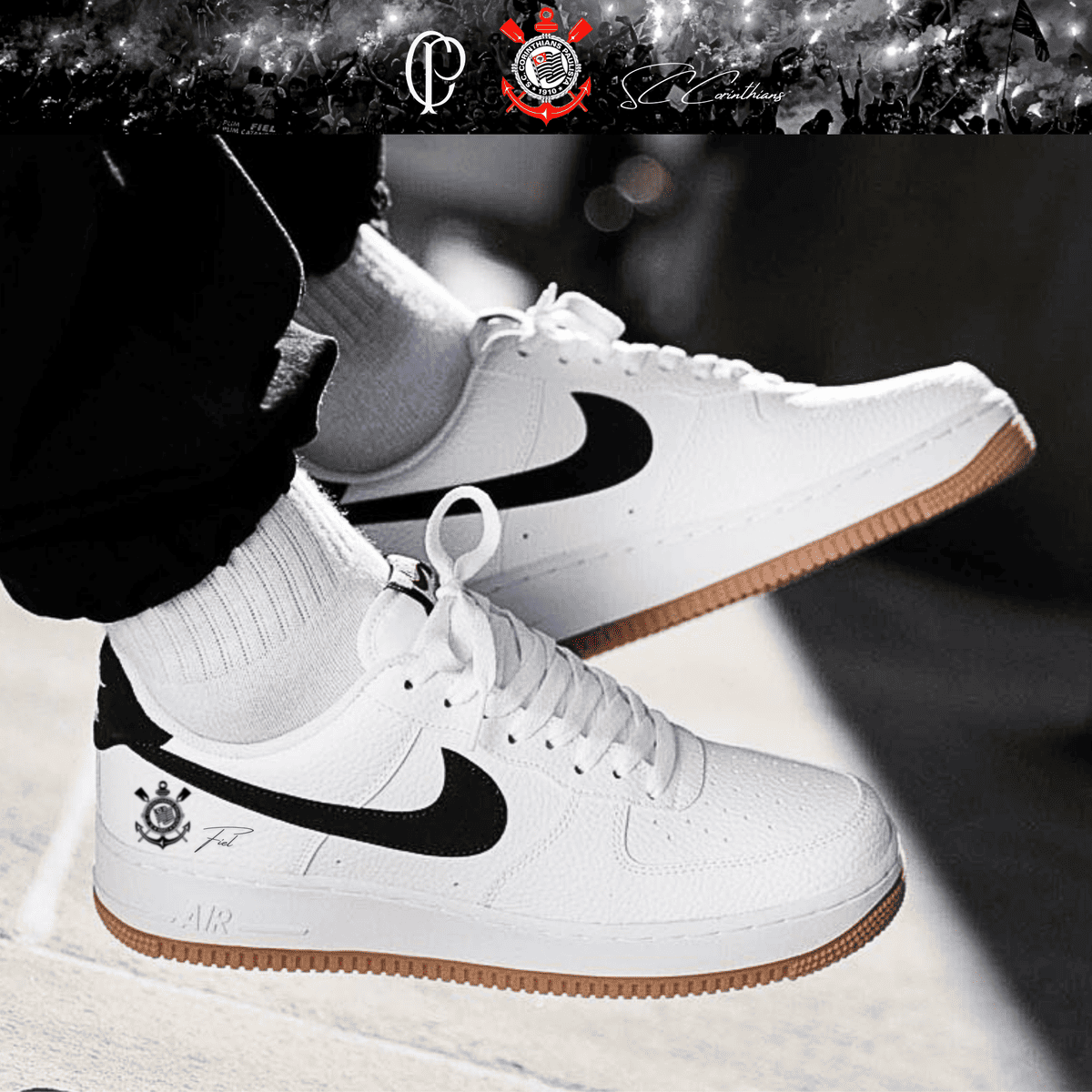 Exclusivo: Tênis Air Force White Black Obsidian Signature Customizado do Timão + *BRINDE 1x Caneca Oficial* - EDIÇÃO LIMITADA