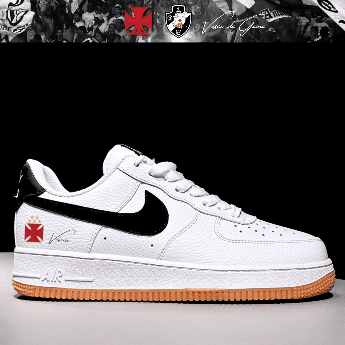 Exclusivo: Tênis Air Force White Black Obsidian Signature Customizado do Vasco + *BRINDE 1x Caneca Oficial* - EDIÇÃO LIMITADA