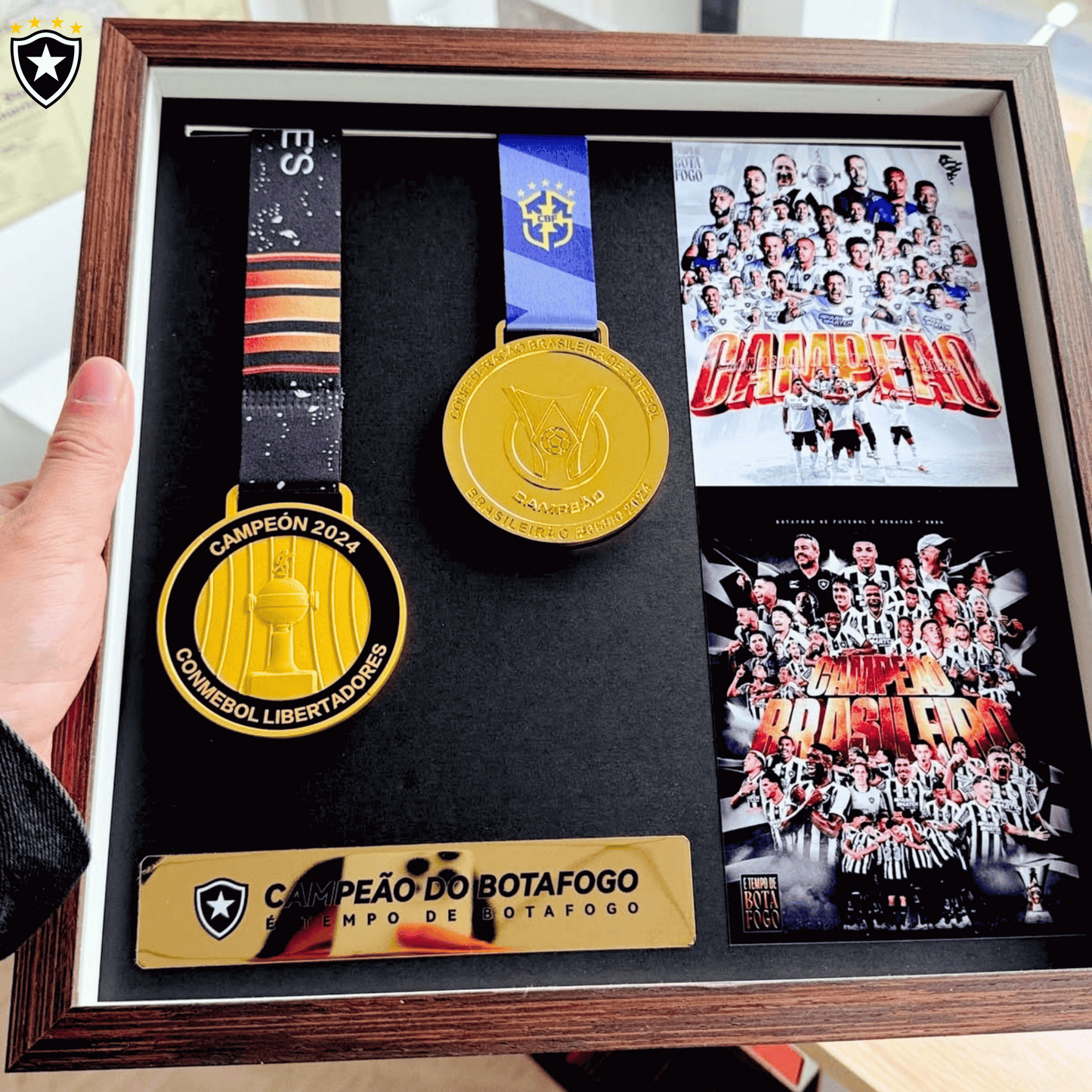Exclusivo: Quadro de Medalhas Botafogo Multicampeão 2024 Brasileirão e Libertadores Moldura de Madeira 33x33cm + *BRINDE 1x Caneca* - EDIÇÃO LIMITADA