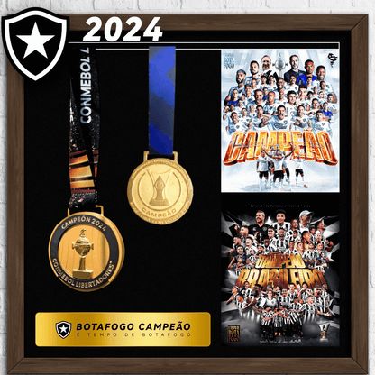 Exclusivo: Quadro de Medalhas Botafogo Multicampeão 2024 Brasileirão e Libertadores Moldura de Madeira 33x33cm + *BRINDE 1x Caneca* - EDIÇÃO LIMITADA