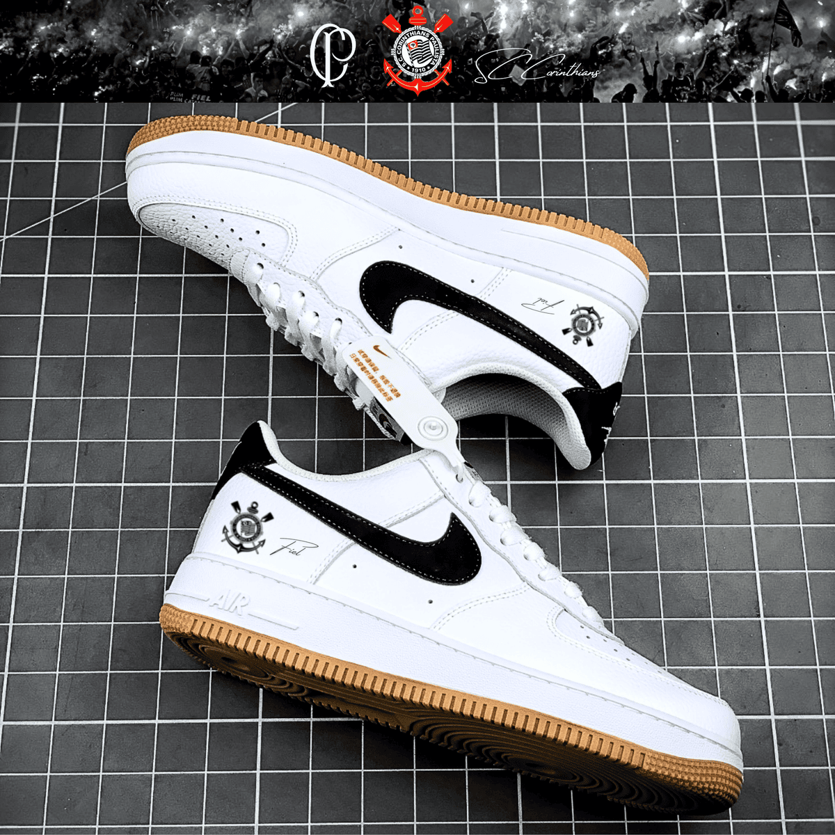 Exclusivo: Tênis Air Force White Black Obsidian Signature Customizado do Timão + *BRINDE 1x Caneca Oficial* - EDIÇÃO LIMITADA