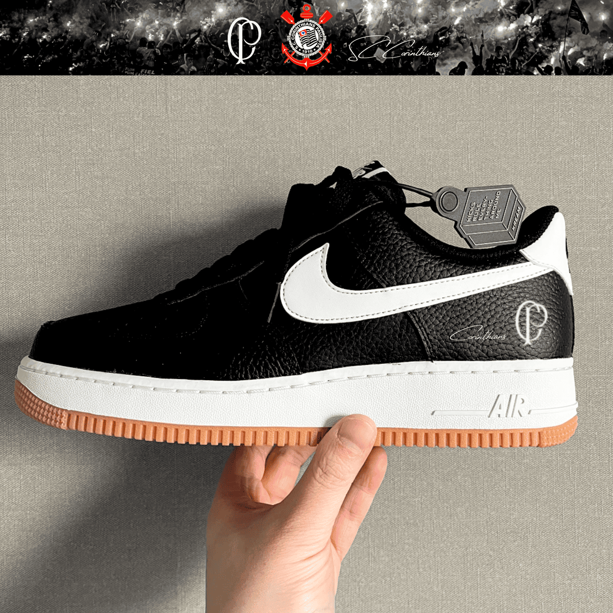 Exclusivo: Tênis Air Force White Black Obsidian Signature Customizado do Timão + *BRINDE 1x Caneca Oficial* - EDIÇÃO LIMITADA